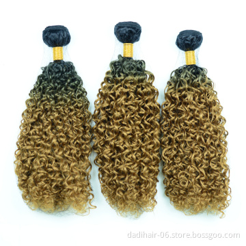 Adorable Heat Resistant Fiber Synthetic Hair Weaves,Single Hair Bundles Ombre Two Tone Gold Color T1b27 Kinky Curl 100g